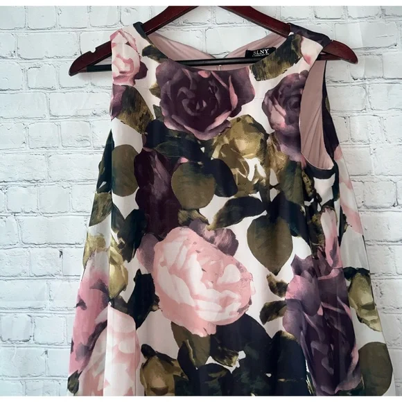 SLNY purple, pink & green floral sleeveless dress size 8 - Picture 5 of 12